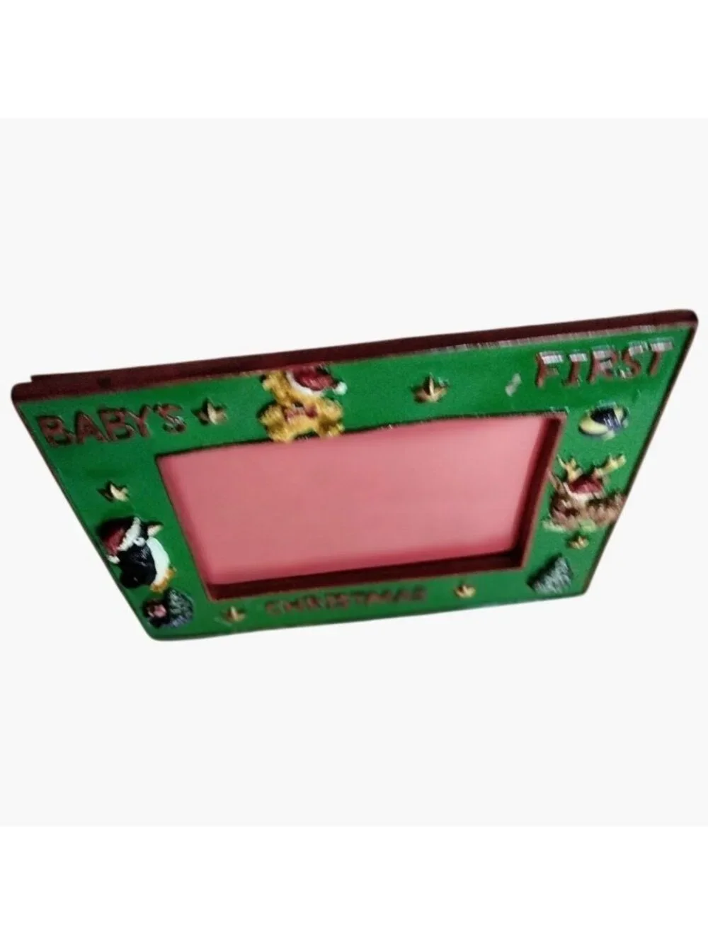Babys First Christmas Photo Frame Green Red Holiday Theme 3x5 Picture